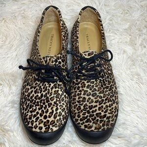 Tracey Neuls leopard print pony haired lace up loafers.